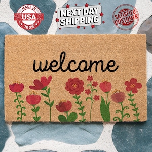Welcome Floral Doormat, Housewarming Gift, Homeowner Door Mat, Printed Mat, Front Door Mat, Entrance Doormat, Floral Gift, Coir Doormat