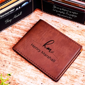 Cartera de cuero para hombre, cartera de cuero personalizada, regalo del Día del Padre, cartera con nombre grabado, regalo para novio, cartera para esposo