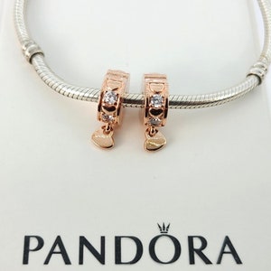 Rose Gold überzogene unendliche Herzen funkelnde Clip Anhänger für Pandora Armband x2 Stk Bild 1