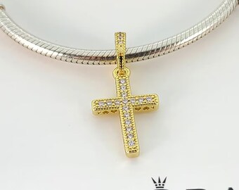 14K Vergoldet Funkelnde Kreuz Anhänger Charm für Pandora Armband