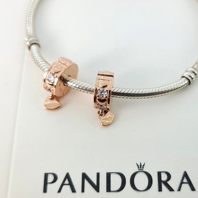 Rose Gold überzogene unendliche Herzen funkelnde Clip Anhänger für Pandora Armband x2 Stk Bild 2