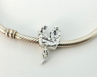 Sterling Silber Disney Tinker Bell & Captain Hook's Piratenschiff Anhänger für Pandora Armband