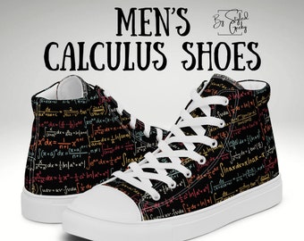 Scarpe di tela alte da uomo per amante della matematica - Design colorato di scienza e matematica su sfondo nero