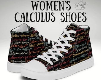 Math Lover High Top Canvas Shoes for Women Math & Science Lovers! Colorful Design on Black Background