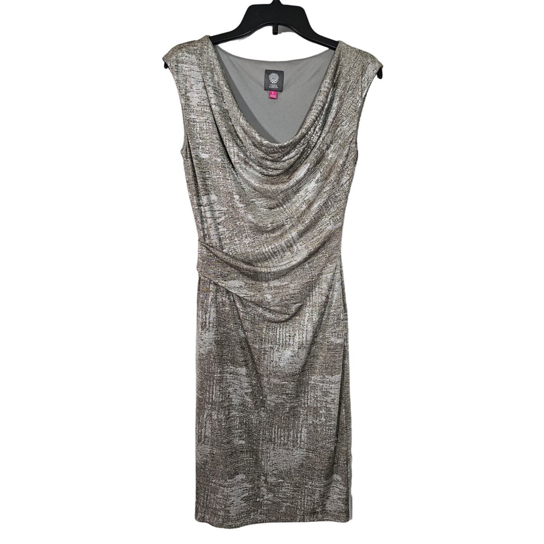 Vince Camuto Metallic Cowl Neck Bodycon Sheath Cocktail Dress