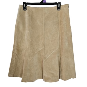 Vintage Chadwick&#39;s 100% Suede Leather A-Line Skirt Beige Tan Size 12
