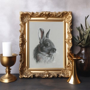 Hase mit roter Beleuchtung, Kohlezeichnung von Kyla Barnett / Ungerahmter Kunstdruck