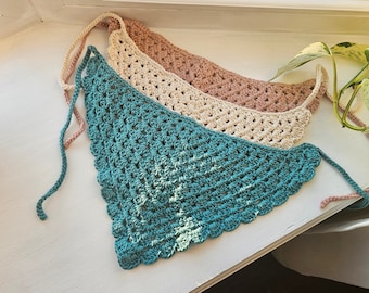 Handmade Crochet Bandana | Cotton Head Scarf | Boho Hair Bandana | Festival Headwrap | Summer Hair Accessory | Cottagecore Gift for Her