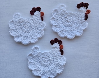 Crocheted Chicken Coaster: 100% Cotton Farmhouse Animal Decor