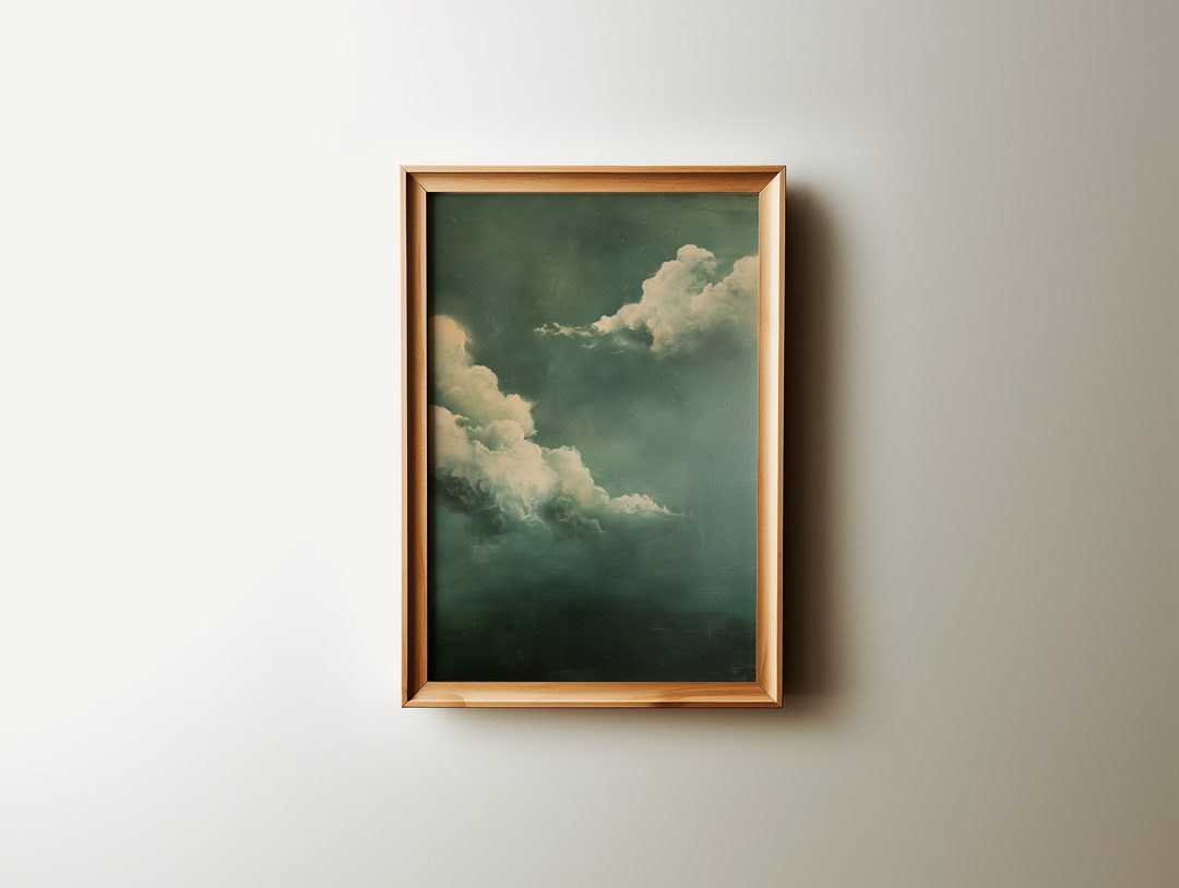 Cloud Painting Vintage Moody Clouds Wall Art Print, Cloudy Sky Art ...