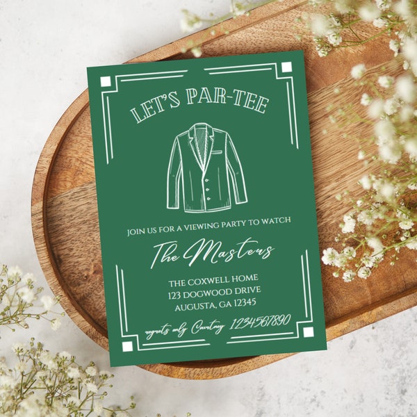 Masters Watch Party Invitation, Golf Party, Masters Viewing Party, Lets Par-Tee