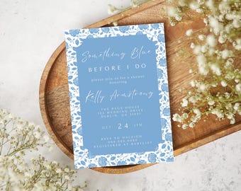 Something Blue Bridal Shower Invitation Template, Blue Floral (Digital Download)
