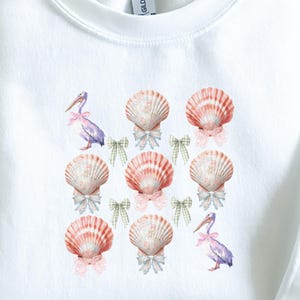 Seashells with Bows - Coquette Summer PNG Design, Sublimation Digital Download, Beach Vibes Clipart for Shirt or Tote, Preppy Summer Art