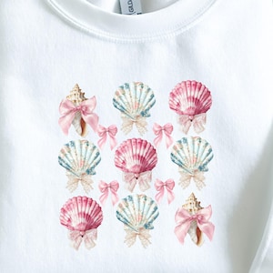 Seashells with Bows - Coquette Summer PNG Design, Sublimation Digital Download, Beach Vibes Clipart for Shirt or Tote, Preppy Summer Art