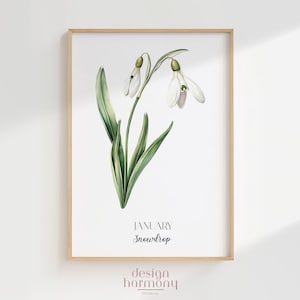 Januar Schneeglöckchen Geburtsblume Poster, Minimalistische Blumenwandkunst, druckbare Wanddekoration, Geburtsmonat Geschenk für sie, botanische Kunst