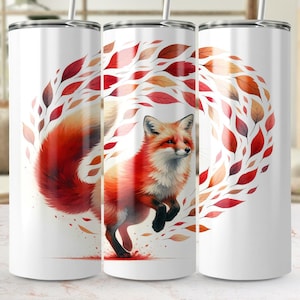 Fox 20oz Tumbler Wrap - Sublimation Tumbler Design, PNG Digital Download, Forest Theme, Colorful Foliage, Autumn Vibes