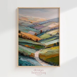 Vintage Landscape Oil Painting: Rolling Hills Farmhouse Art (Digital Download)