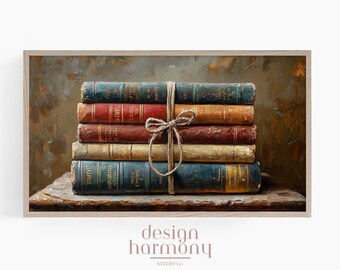 Rustic Books Frame TV Art: Vintage Library Decor (Digital Download)