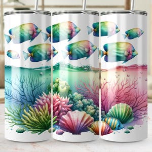 Tropical Fish 20oz Tumbler Wrap - Sublimation Tumbler Design, PNG Digital Download, Coral Reef Art, Ocean Life Aesthetic, Nature Gift Idea