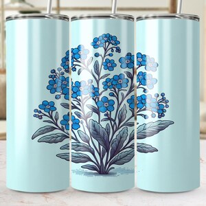 Sublimation Tumbler Design PNG - Blue Floral, 20 oz Skinny Wrap, Botanical Illustration, Digital Download