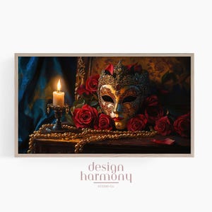 Venetian Mask with Roses Art: Samsung Frame TV Digital Download