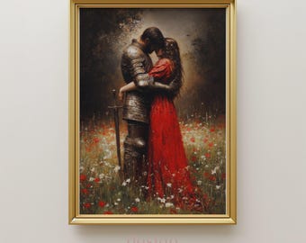 キス 若い恋人たちの肖像画 - 中世のロマンティックな絵画