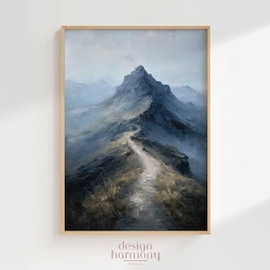 Impression vintage de peinture à l&#39;huile Mountain Peak : art du paysage brumeux (téléchargement numérique)