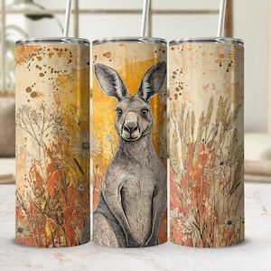 Kangaroo 20 oz Skinny Tumbler Wrap PNG, Australian Wildlife Sublimation Digital Download, Printable Tumbler Design, Aussie Art