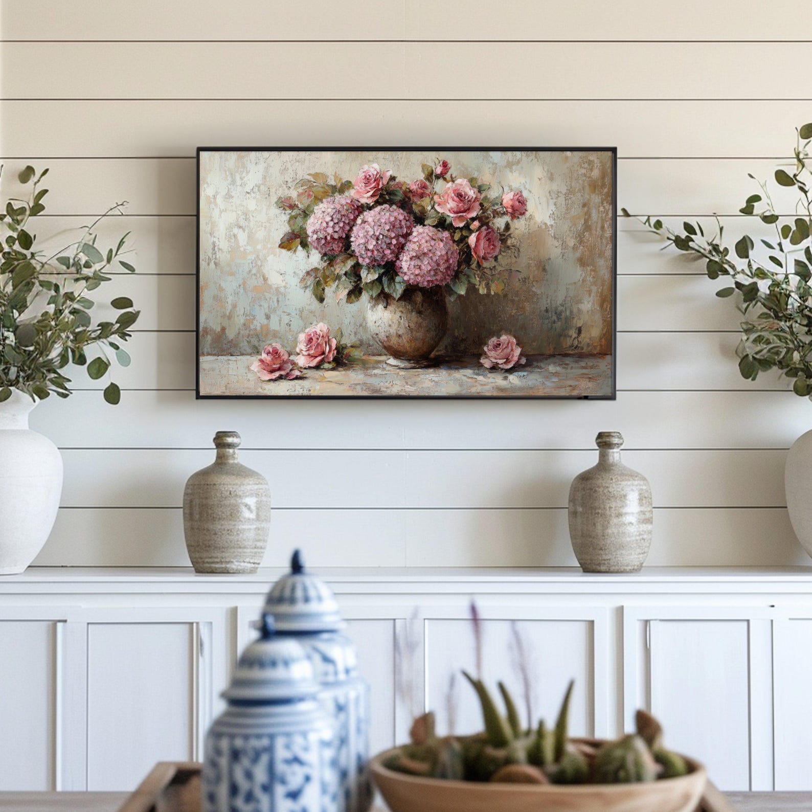 Romantic Decor Frame Tv Art - Vintage Rose Bouquet, Romantic Floral Art ...