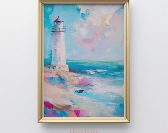 Coastal Lighthouse Print: Beach House Ocean Wall Art (Digital Download)