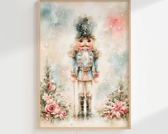 Pastel Nutcracker Wall Art, Watercolor Christmas Nursery Print (Digital Download)
