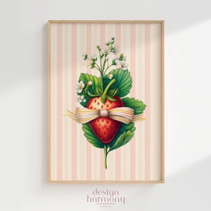 Strawberry Coquette Summer Wall Art, Bow Digital Print, Gallery Wall Printable Download