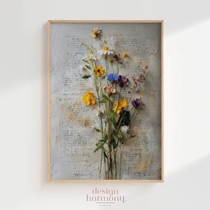 Wildflower Still Life on Textured Background - Vintage Style Oil Painting Wall Art, Digital Download, Printable Art, Farmhouse Decor