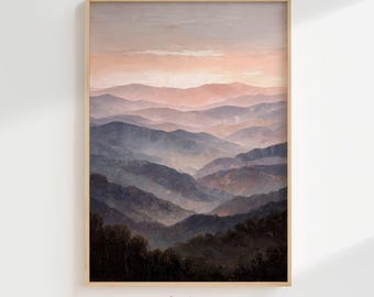 Mountain Range Vintage Oil Painting Wall Art, Digital Download, Antique Style Printable for Gallery Wall Decor