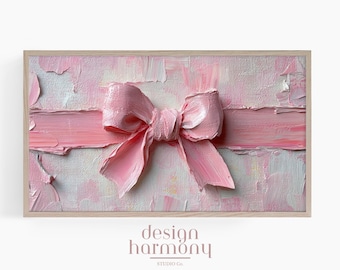 Pink Coquette Frame Tv Art, Pink Ribbon, Impressionist, Pink and White, Digital Art for Samsung The Frame Tv Messy Coquette