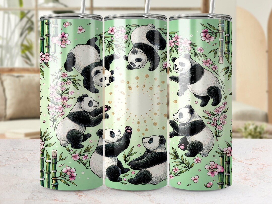 Sublimation Tumbler Design PNG - Cute Panda Floral 20 Oz Skinny Tumbler ...