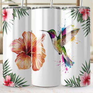 Hummingbird Tumbler Wrap: Watercolor Floral Design (PNG Digital Download)