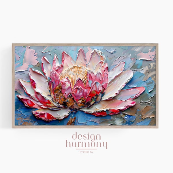 Samsung Frame Tv Art Flowers - 3D Sculpture Impasto King Protea, Digital Download, Floral Art for Frame Tv, Textured Acrylic Painting 3138