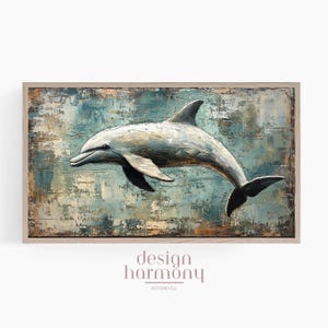 Dolphin, Textured Watercolor, Blue and White, Digital Art for Samsung The Frame Tv