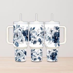 Blue Floral 40oz Tumbler Wrap: Vintage Flower Design (PNG Digital Download)