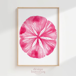 Sea Urchin Summer Watercolor Wall Art, Pink Digital Print, Coastal Gallery Wall Download