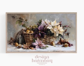 素朴なポインセチアの静物画：クリスマスTVアート（デジタル