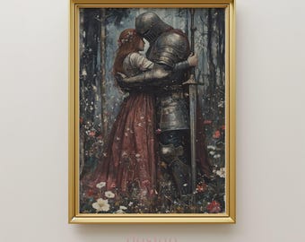 Medieval Knight and Lady Art Print: Romantic Renaissance Design