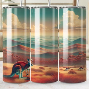 Kangaroo Tumbler Wrap PNG, Australian Outback Sublimation Design, 20oz Skinny Tumbler, Digital Download, Australian Flora and Fauna