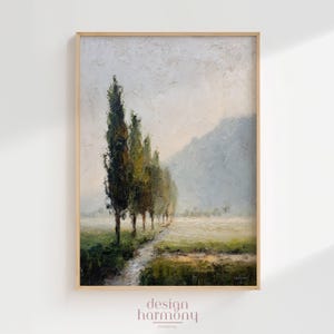 Cypress Trees Mountain Landscape Oil Painting Art Print (Digital Download)