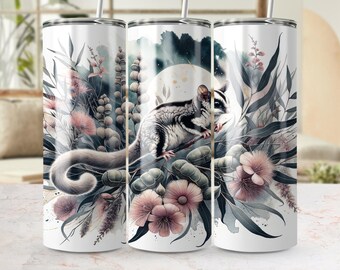 Sugar Glider Tumbler Wrap: Australian Flora Design (PNG Digital Download)