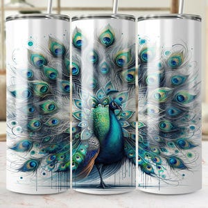 Peacock 20oz Tumbler Wrap - Sublimation Tumbler Design, PNG Digital Download, Colorful Bird Art, Intricate Feather Details, High Resolution
