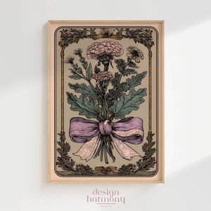 Arte de parede de verão com estampa floral de coquete de tarô, impressão digital de coquete bagunçado, carta de tarô de arco para impressão, download de arte de parede de galeria