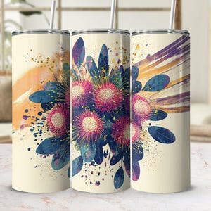 Bottlebrush Flower 20 oz Skinny Tumbler Wrap PNG, Sublimation Digital Download, Australian Floral Design