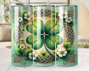 Shamrock Tumbler Wrap: Irish Clover 20oz Skinny Design (Digital Download)